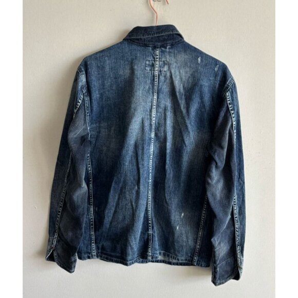 Sun Stone Mens Long Sleeve with Pockets Bateman Military Jacket Denim Blue Sz M - Picture 2 of 11